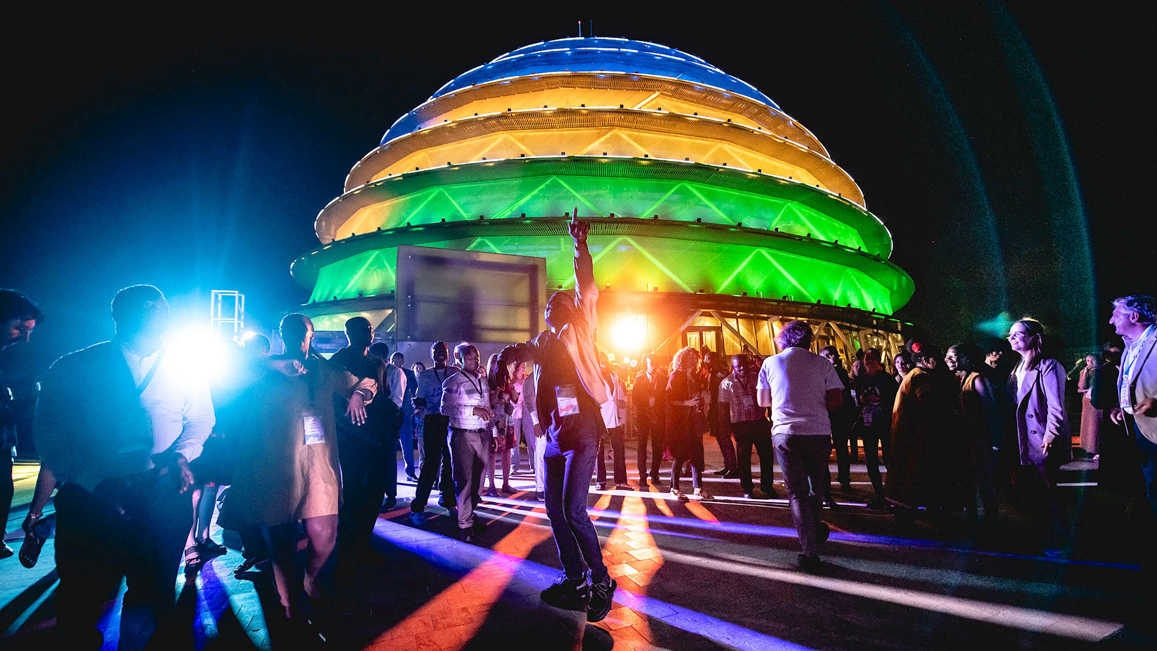 colourfully illuminated dome at the entrance to eLearning Africa